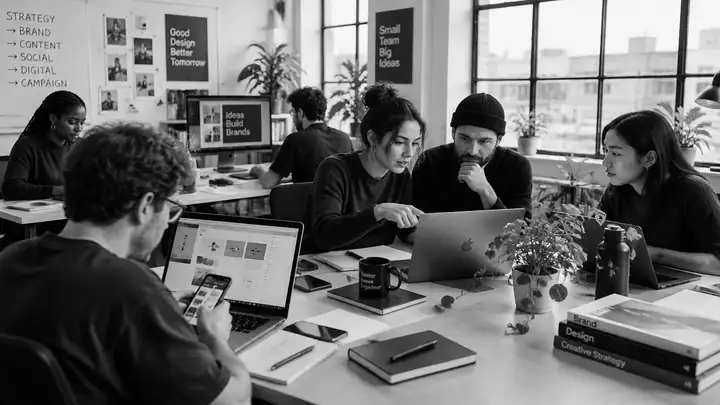 Gravity Co team working around desks on their laptops and phones