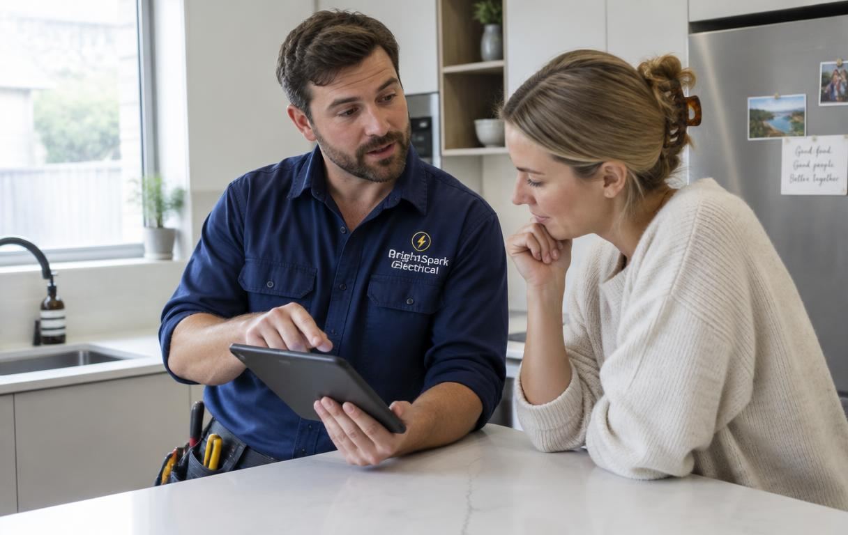 A tradesperson explaining a job to a customer