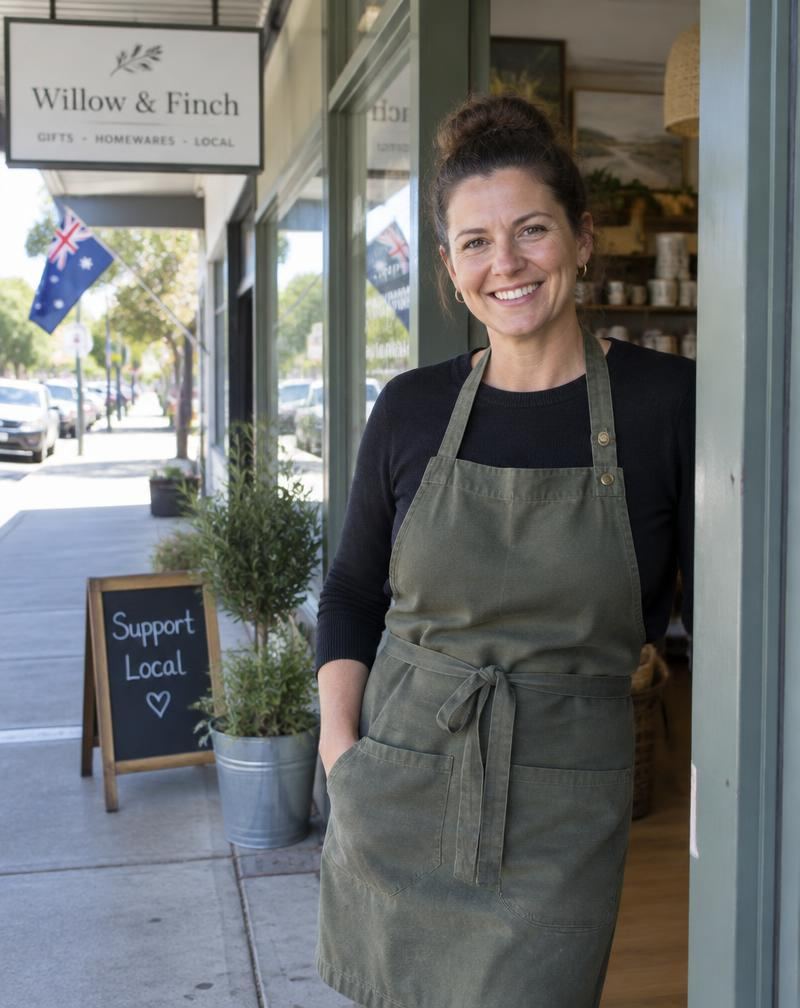 Local shop owner standing in their storefront doorway